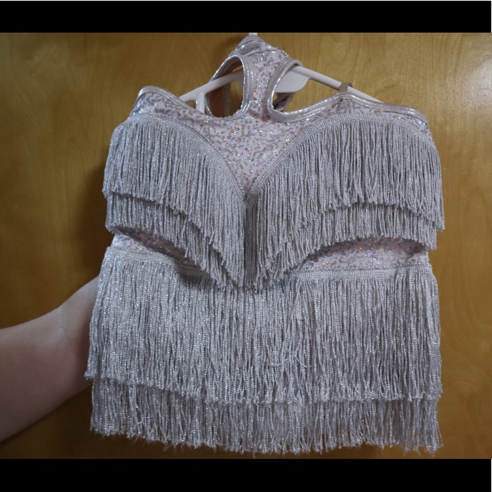 Two Piece Silver Fringe Set Costume